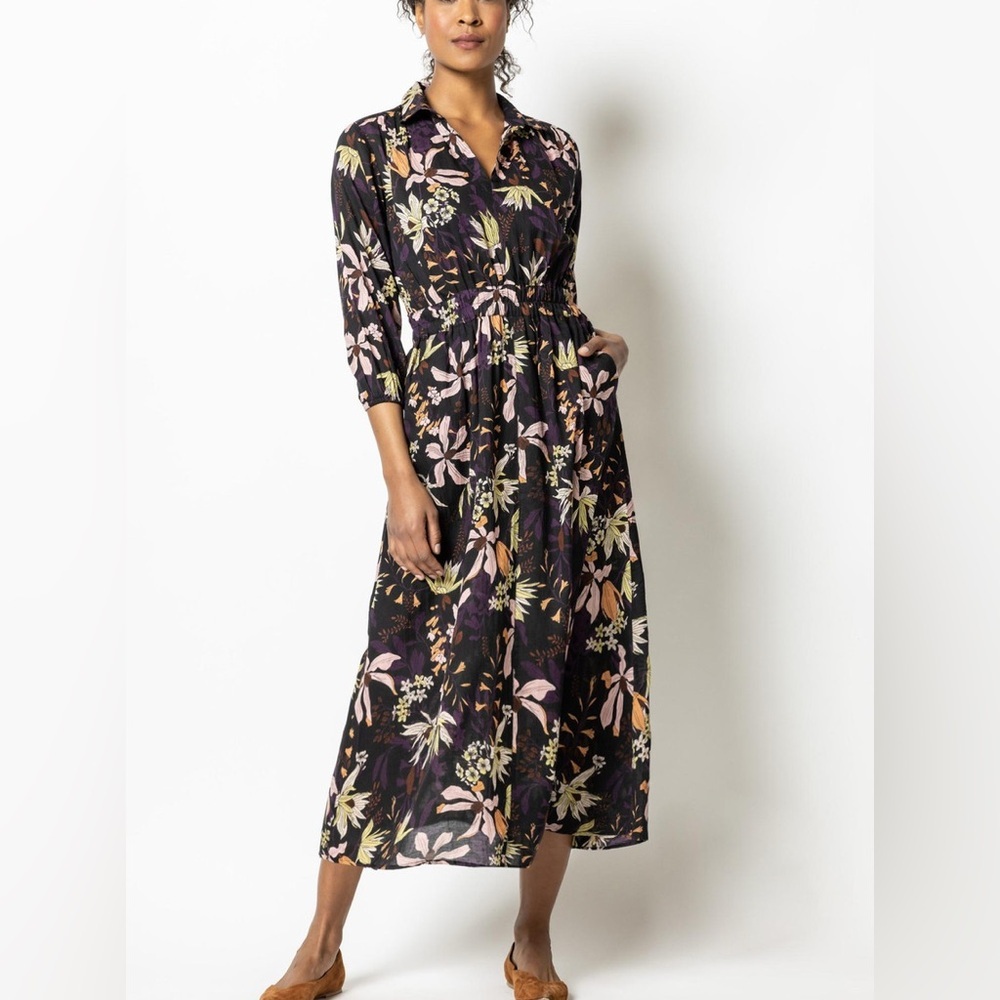 Lilla P • Elastic Waist Collared Cotton Maxi Dress